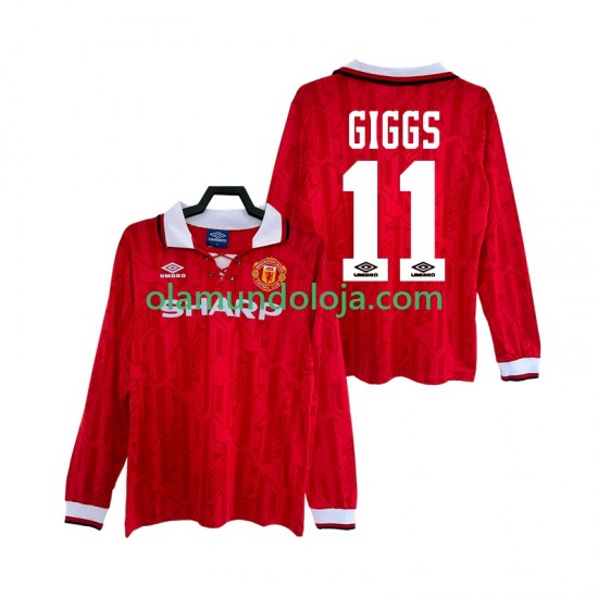 Camisola Manchester United GIGGS 11 1992 Retro Homem Equipamento Primeiro 1994 Manga Comprida